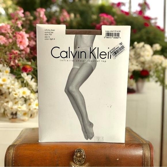 NIB Vintage Calvin Klein Infinite Sheer Control Top Pantyhose Beige Nylon Tights - Picture 1 of 3